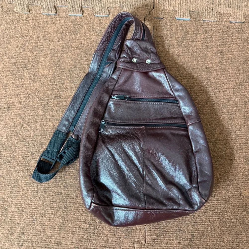Unbranded Genuine Leather Sling Backpack Brown Convertible Crossbody Bag Mexico